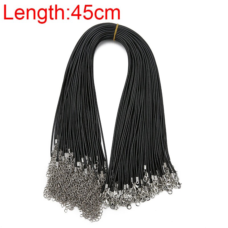 20 sztuk/partia okrągły Lobster klamrami przewód woskowany naszyjnik luzem średnica 1.5mm 2mm czarny koreański woskowane liny nici dla Diy two...: Length 45cm / Diameter 2mm