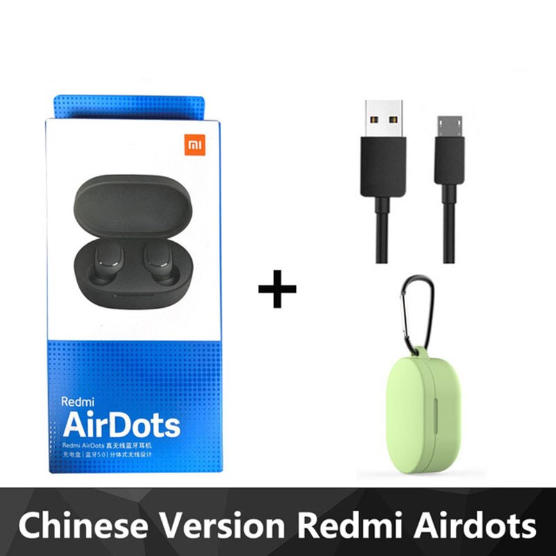 Xiaomi Redmi Airdots-auriculares TWS, inalámbricos por Bluetooth 5,0, auriculares estéreo con micrófono para cancelación activa del ruido: CN green case