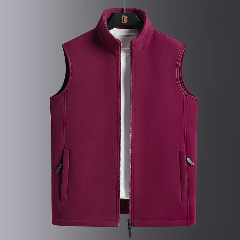 Gilet doublé polaire pour hommes, vêtements de papa décontractés, chauds, vêtements d'extérieur d'automne et d'hiver, coupe ample, veste confortable en mousse à particules: 4XL / Rouge