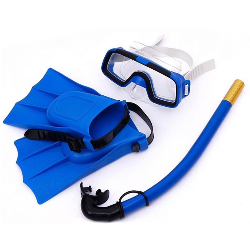3Pcs Set Droge Type Snorkel Bril Duiken Bril Zwemmen Vinnen Voor Kinderen Kid Jongens En Meisjes: Blue