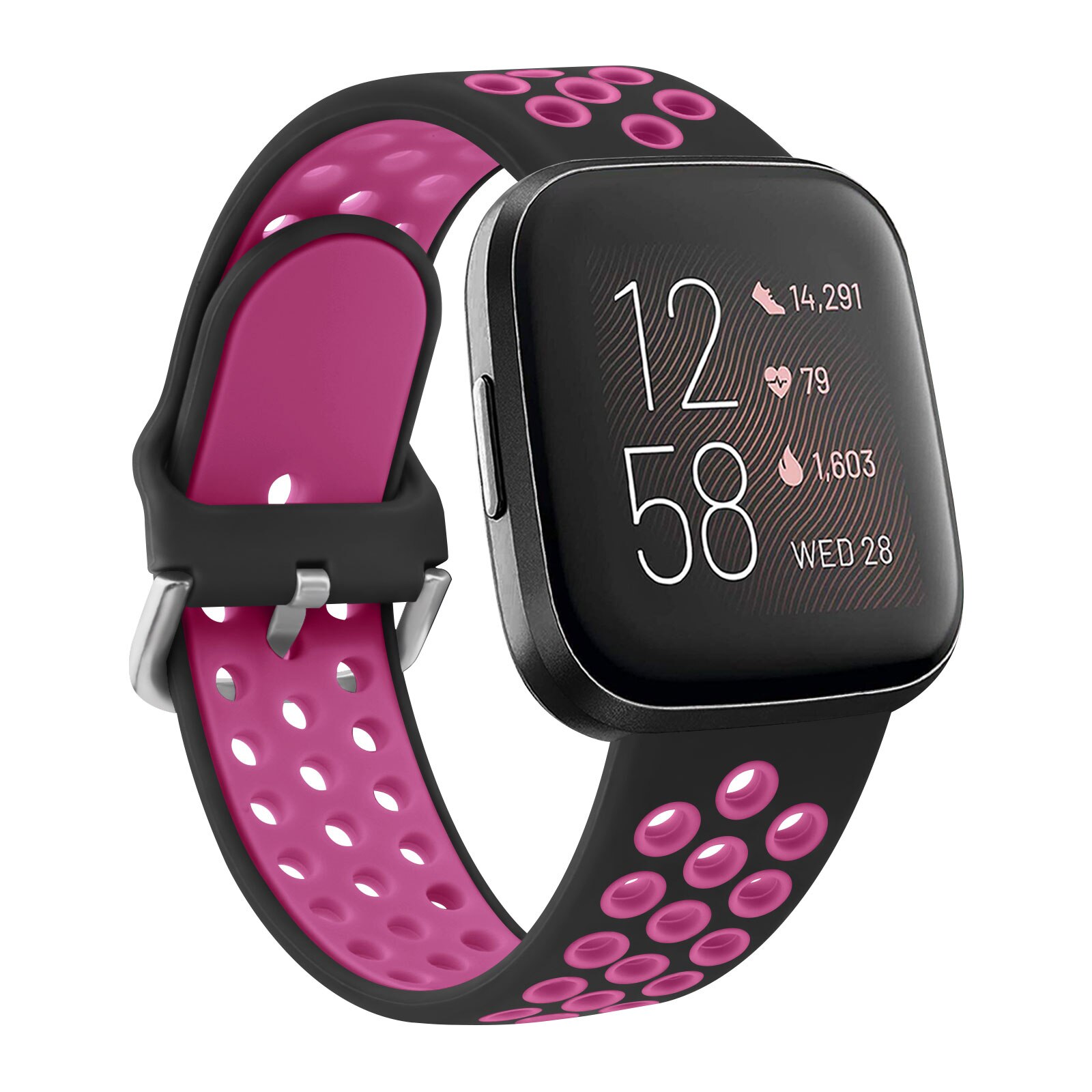 Doppel Farbe Silikon Band Für Fitbit Versa 2 Versa 1 Band Armbinde Schnalle Atmungsaktiv Armbinde Für Fitbit Versa Lite Correa: Schwarz  Rose rot / Größe L