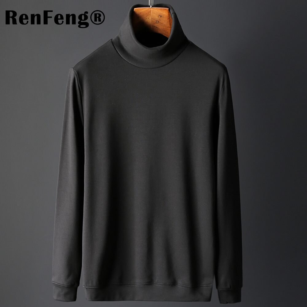 T-skjorter i bomull med turtleneck undertøy høst vinter merke skjorte herre underskjorter casual termisk homme lange ermer menn pluss str.: Svart / Xxxl