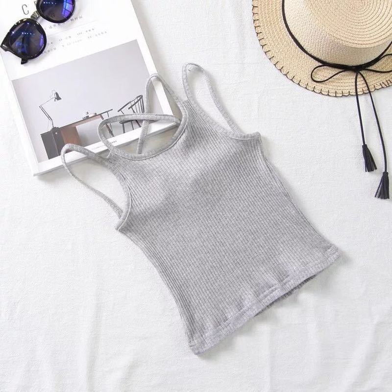 Tops Voor Meisjes Zomer Vest Stijl Meisjes Kleding Kruis Riem Vest Katoen Toevallige Mouwloze Kinderen Snoep Kleuren Sport Vesten Out dragen: gray / 120-130cm