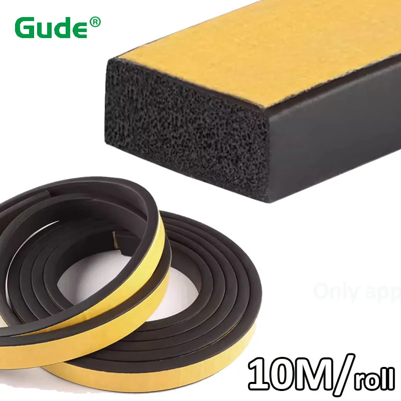 Tira de espuma EPDM de 10M, tiras de sellado planas, cinta de goma adhesiva fuerte, aislamiento anticolisión para puerta, ventana, almohadilla para muebles
