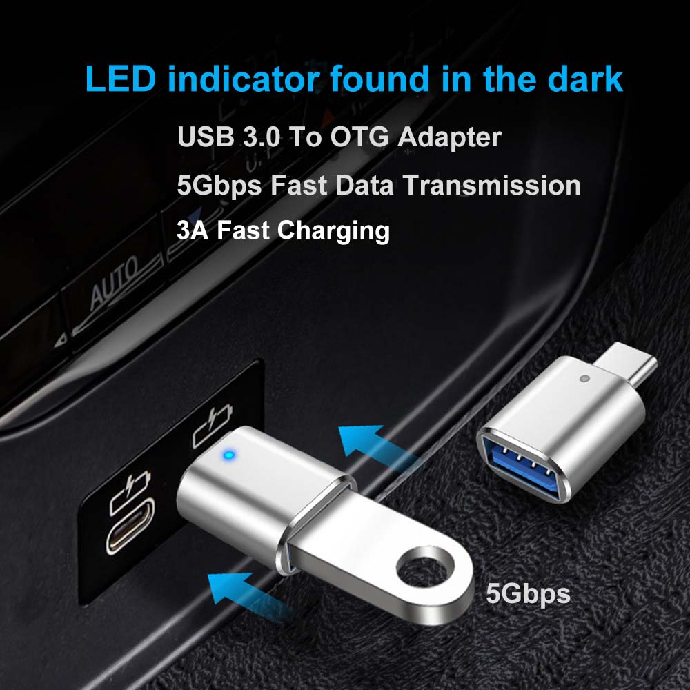 5Gbps USB 3.0 To Type C OTG Adapter With LED Light Indicator 5Gbps For U Disk 3A Fast Charging Data Transmassion Converter