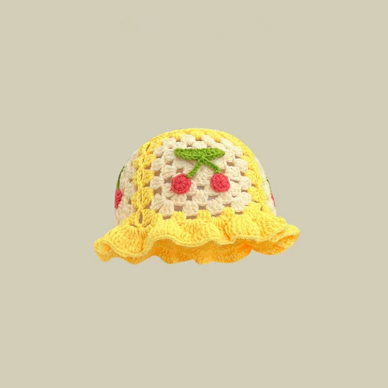 Autumn Crochet Korean Handmade Bucket Hat Women Weaving Knitted Hat Y2k Flowers Autumn Winter Beanies Basin Cap: Light Grey