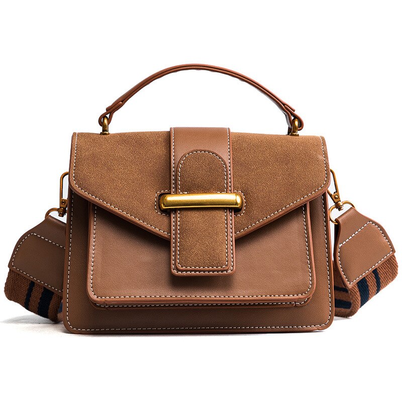 Gaohe Kleine tasche weibliche neue stil retro kleine quadratische Tasche breiten schulter gurt matt Hand-gehalten einzigen schulter tasche: braun