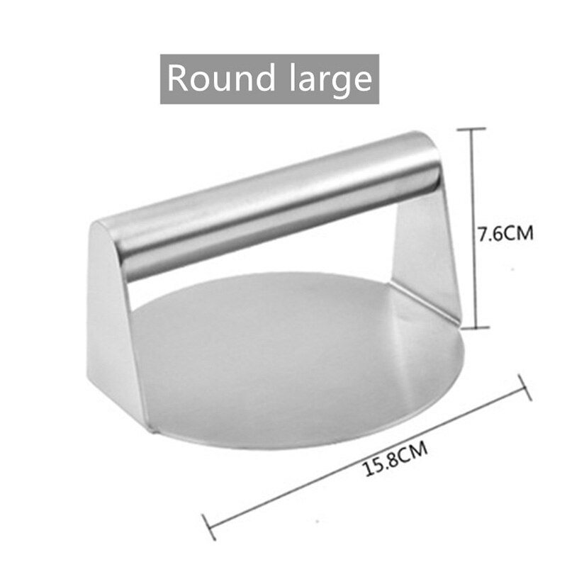 Handheld Stainless Steel Burger Press Non-Stick Grill Manual Pattie Hamburger Meat Press Round Square Steak Press Meat Pie Maker: Round Large Size