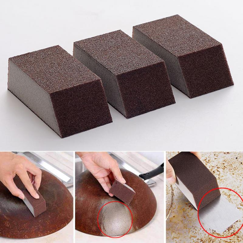 1/3Pcs Keuken Mini Reinigingsborstel Vuil Schoon Aluminiumoxide Schuurlinnen Reinigingsborstel Emery Milieuvriendelijke Spons Pot Vensterglas gereedschap