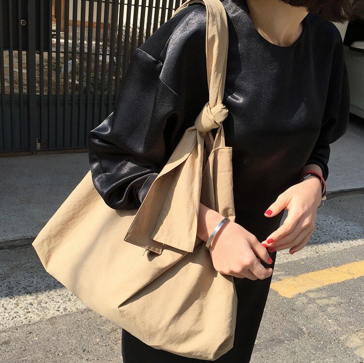 Koreansk stil lærred kvinder håndtaske stor kapacitet sommer skuldertasker afslappet rejsetaske indkøbstasker dame store totes: Khaki