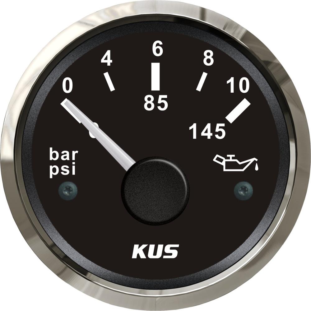 KUS 52MM Oil Pressure Gauge Meter 0-5bar(0-75PSI) 0-10bar(0-145PSI) Red/Yellow Backlight Available: 0-10Bar BS