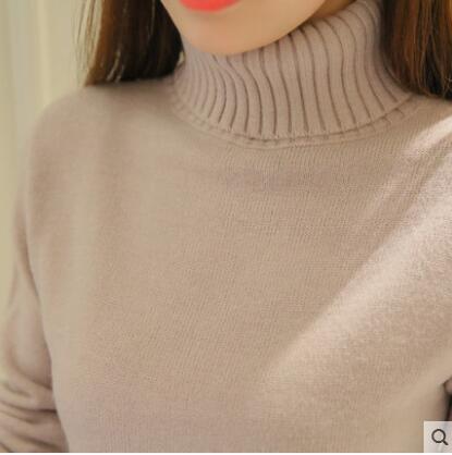 Autumn Winter Women Turtleneck Sweater Pullover Ladies Shirt Slim Casual Tops Warm Clothing Female Knitted Sweater: Khaki