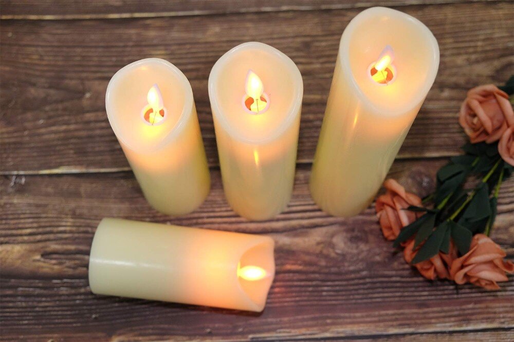 Pakke  of 5 fjernbetjening flammeløse vokslys med fjernbetjening og timerfunktion, batteridrevet elektrisk bevægeligt vægesvinglys