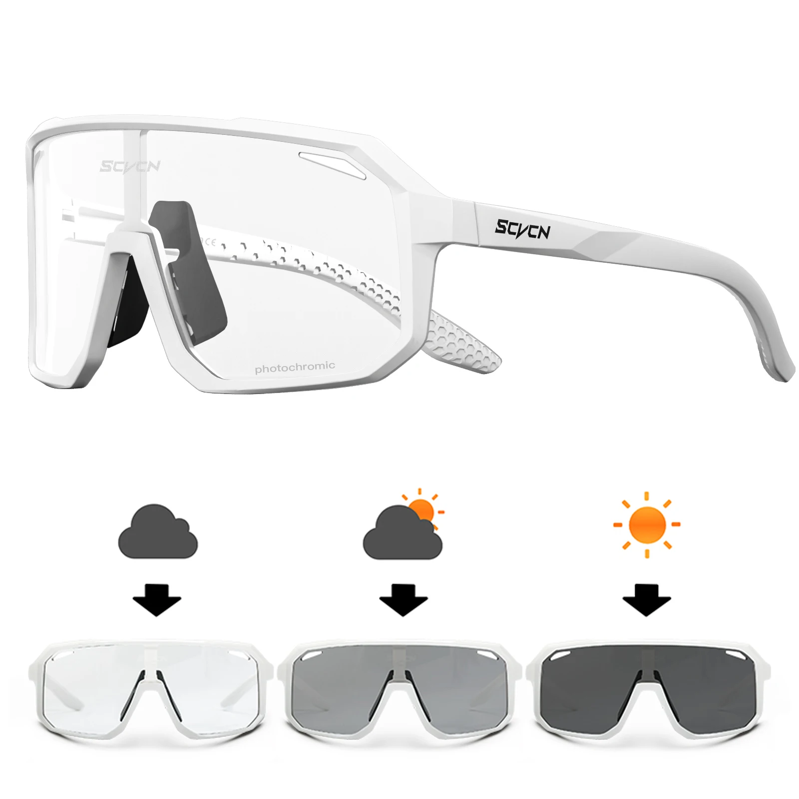 SCVCN-gafas fotocromáticas deportivas para hombre y mujer, lentes de sol para ciclismo con protección UV400, para exteriores, para ciclismo de montaña y senderismo: Transparente