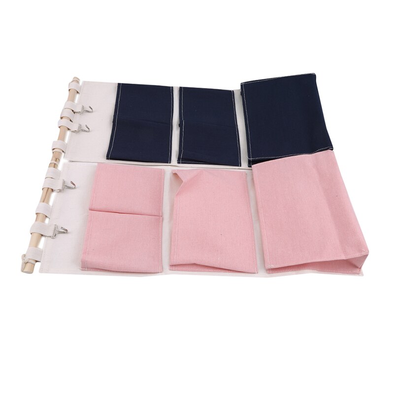 Canvas Printing Cotton Linen Hanging Storage Bag 5 Pockets Wall Mounted Wardrobe Hang Bag Wall Pouch Cosmetic Toys Organizer