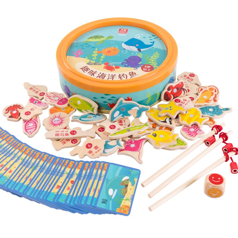Kinderen Baby Educatief Speelgoed Vis Houten Magnetische Vissen Speelgoed Set Spel voor Kinderen met Box