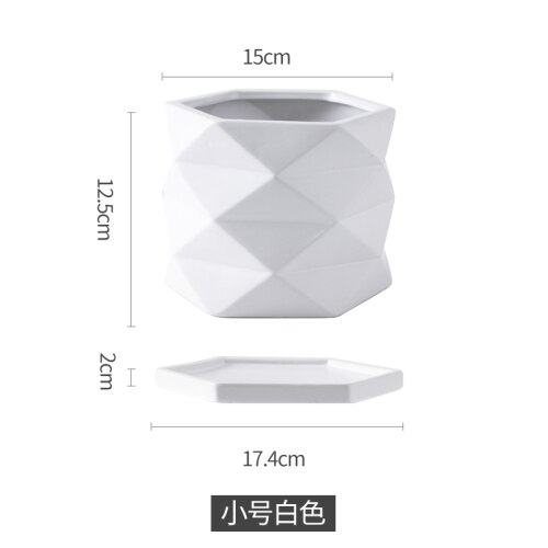Keramik Blumentopf Geometrische Hexagon Amerikanischen Schreibtisch drinnen und draussen Topf Fleischigen Grünen Dill Rose Topf mit Tablett Heimat Dekor: I