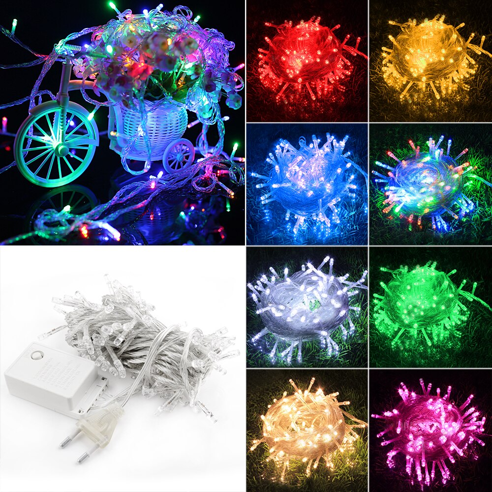 Tsleen fairy light string 10/20m 100 white festival led lysende lys vanntett firefly bryllup stripe rgb/warm 220v