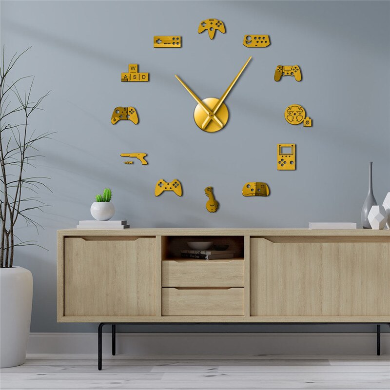 Cool manette horloge murale grand garçon chambre contrôleur de jeu vidéo Joysticks Gamer papier peint autocollants montre bricolage salle de jeu décor