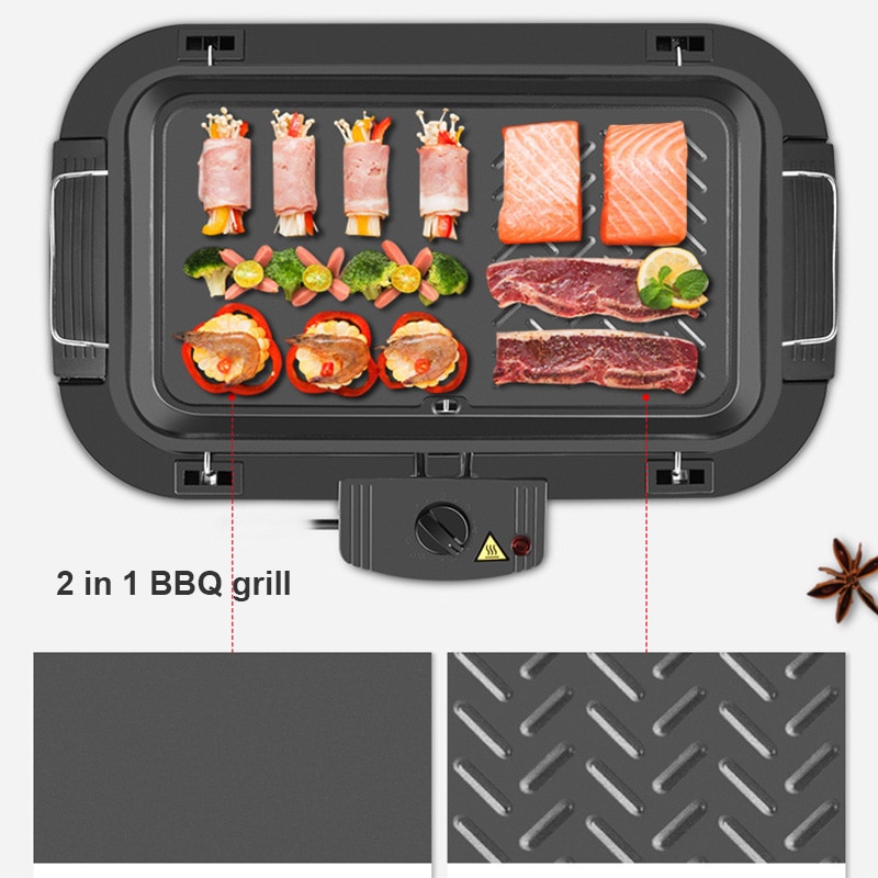 220v 2 in 1Electric BBQ Grill 2000W Household Barbecue Machine Grill Electric Hotplate Smokeless Grilled Meat Pan Electric Grill