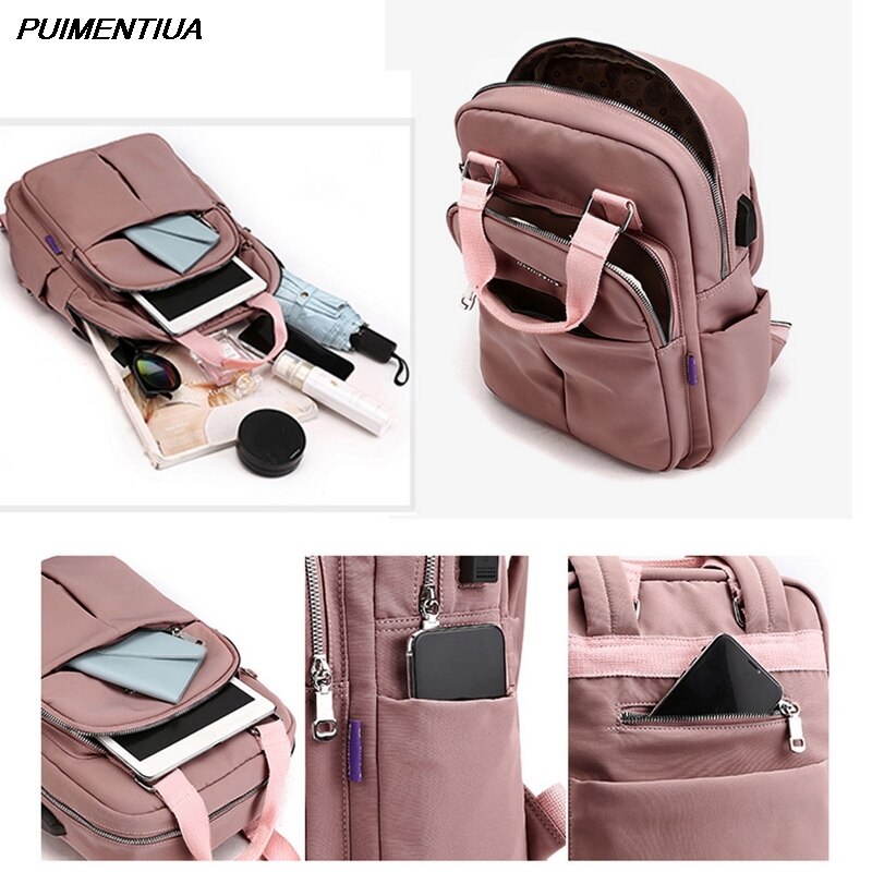 Solid Women Backpack Female Travel School Bags For Teenage College Schoolbag Nylon Solid Color High Student Bag
