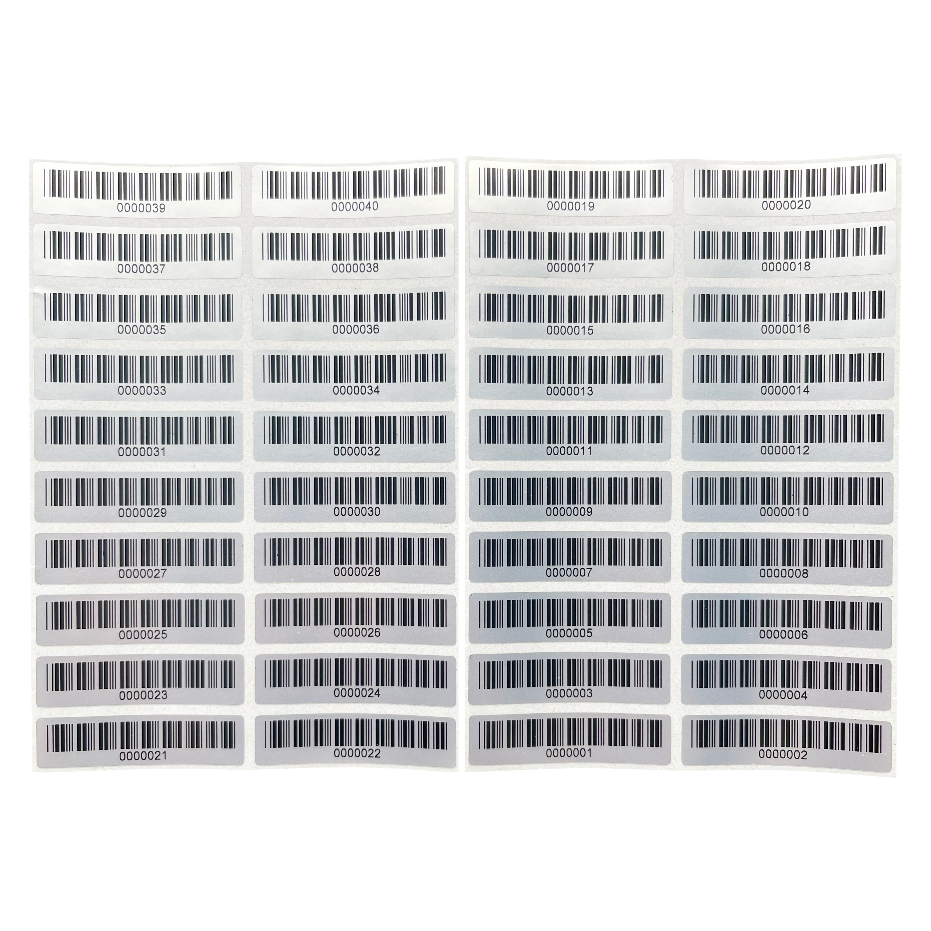 100PCS/Lot Asset label Pre-printed barcode 39 Label Matte Silver PET No duplicate numbering no fading Size 40X10mm 600dpi