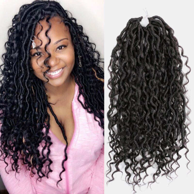 Luxury for Braiding 14" 18" River Goddess Locs Crochet Synthetic Braiding Hair Extensions Ombre Brown Faux Locs With Curly Hair