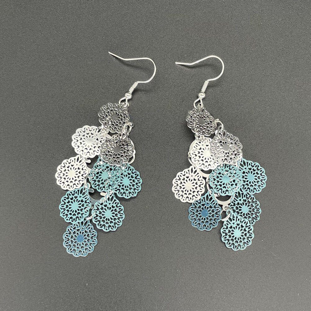 Beautiful Flower Torse Mix Color Earrings Boho Style Long Dangle Earring for Women: White Gold and Blue
