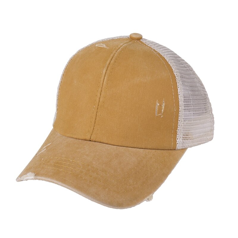 Hestehale baseball cap rodet bun hatte til kvinder vasket bomuld snapback hætter afslappet sommer solskærm udendørs hat: Gul
