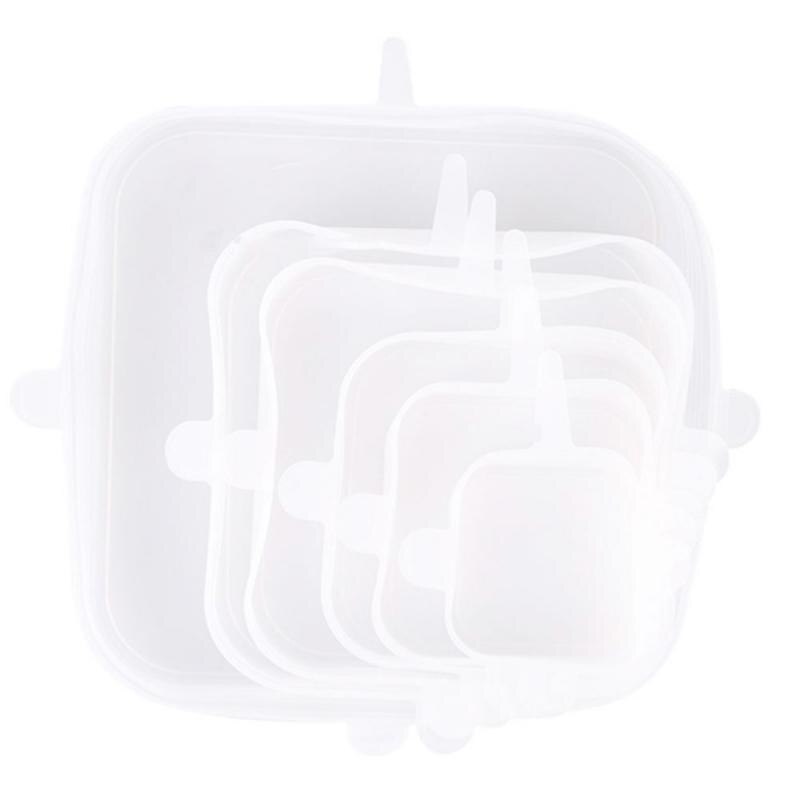 6PCS Square Food Silicone Cover Universal Silicone Lids For Cookware Bowl Pot Reusable Stretch Lids Kitchen Accessories