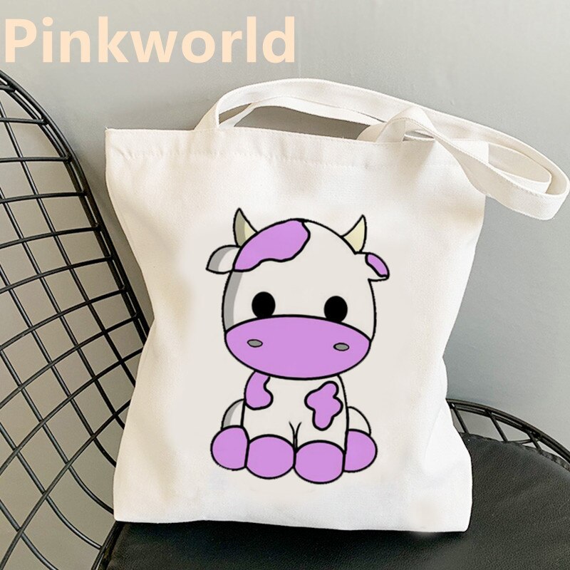 Tas Kawaii Koe Cartoon Grappige Leuke Print Canvas Cool Shopper Bag Shopper Zwart Wit Vrouwen Shopper Schoudertassen Tote tas: 3