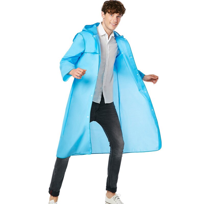 Adulte hommes femmes long eva épais vêtements de pluie universel imperméable poncho randonnée randonnée imperméable à capuche: Bleu / Xxl