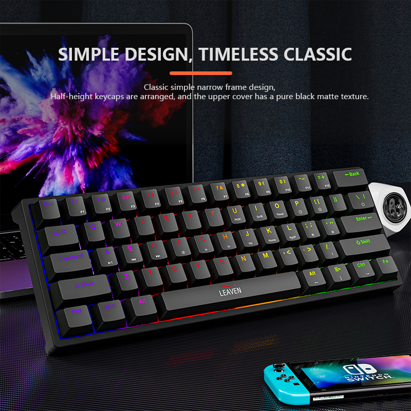 Mini gaming mekanisk tastatur 61 taster type-c blå switch rgb lys justerbar ergonomi kablet tastatur til gamer bærbar pc
