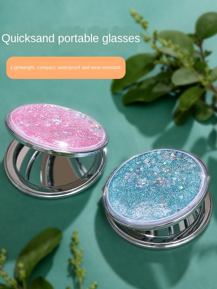 Quicksand petit miroir miroir de maquillage Portable Portable pliant étudiant mignon dessin animé fille coeur rond Double face miroir O55