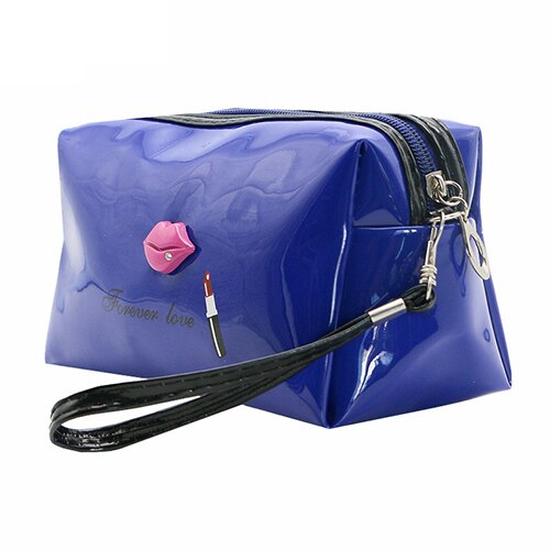 Uosc kosmetiske tasker til kvinder kvindelige rejser bærbare pu læder lyse læber kosmetiske tasker tasker multifunktionel makeup taske neceser: Blå