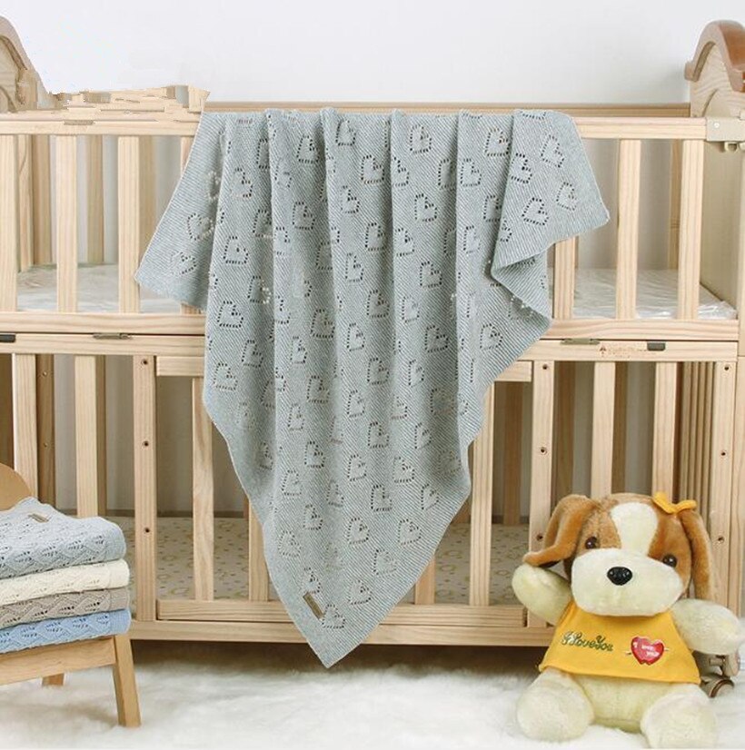 Knitted Baby Blankets Newborn Summer Baby Swaddle Wrap Blanket Super Soft Infant Baby Crib Bedding Stroller Receiving Blanket: Silver