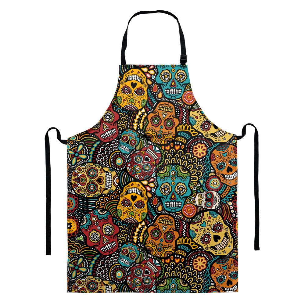 Cartoon Koken Keuken Schort Voor Vrouw Mannen Vintage Suiker Schedel Printting Chef Ober Cafe Shop Bbq Slabbetjes Met Pocket Houden schoon: HMP2124D18 / 47x38cm kid size