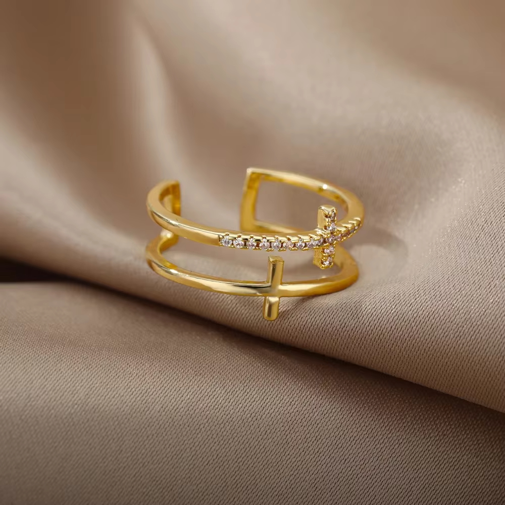 Anillos geométricos de circón de lujo para mujer, anillo abierto de acero inoxidable de Color dorado, joyería estética para de boda a la , para mujer: royal blue
