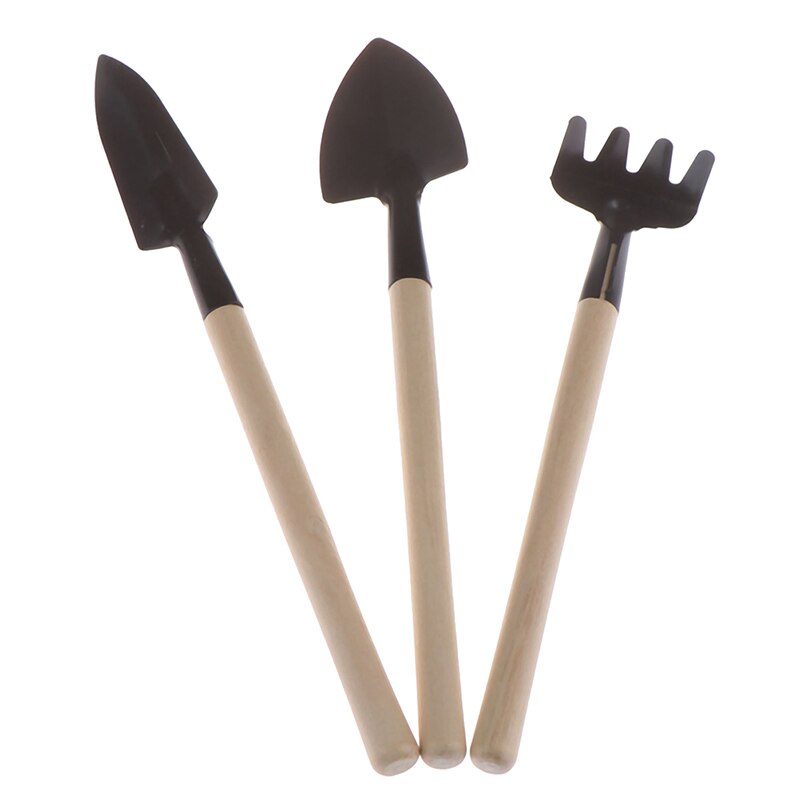 3 kpl settejä mini lapio harava lapio puutarha bonsai työkalusarja puinen kahva metallinen kukkapää ruukkukasvi mini puutarhatyökalu