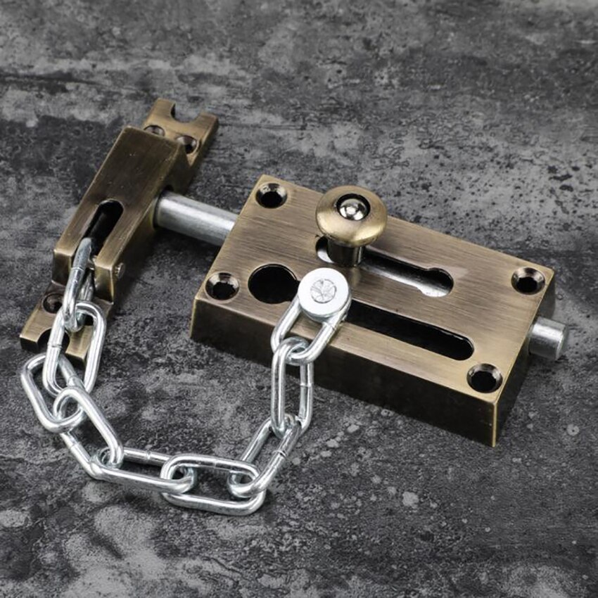 Door Chain Lock, Zinc Alloy Security Chain Guard Slide Bolt Latch, Heavy Duty Door Latch Bolt, Silver, Red / Green Bronze