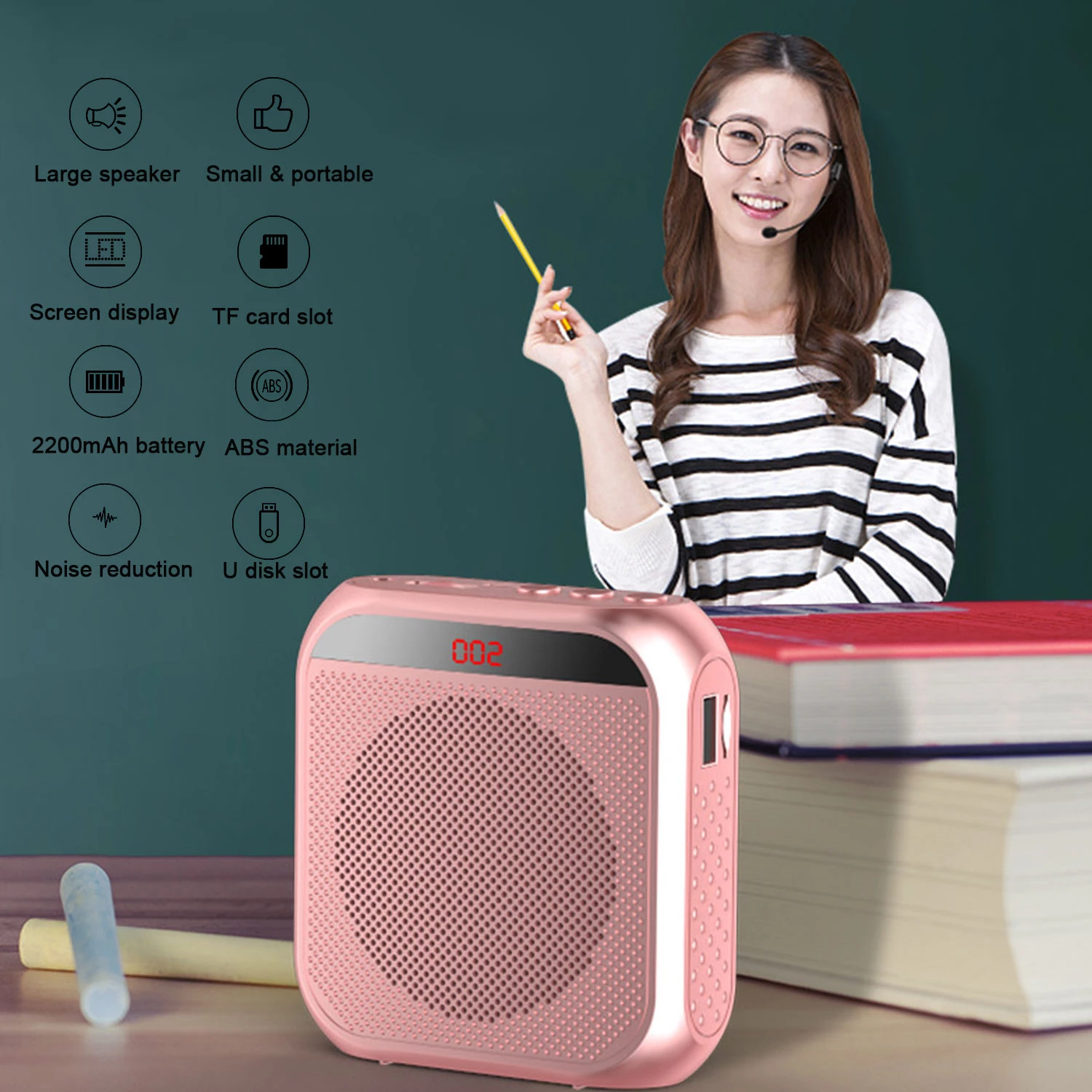 Amplificador de voz megáfono, altavoz de voz Personal portátil con pantalla de micrófono, altavoz para profesores, guía turística de voz