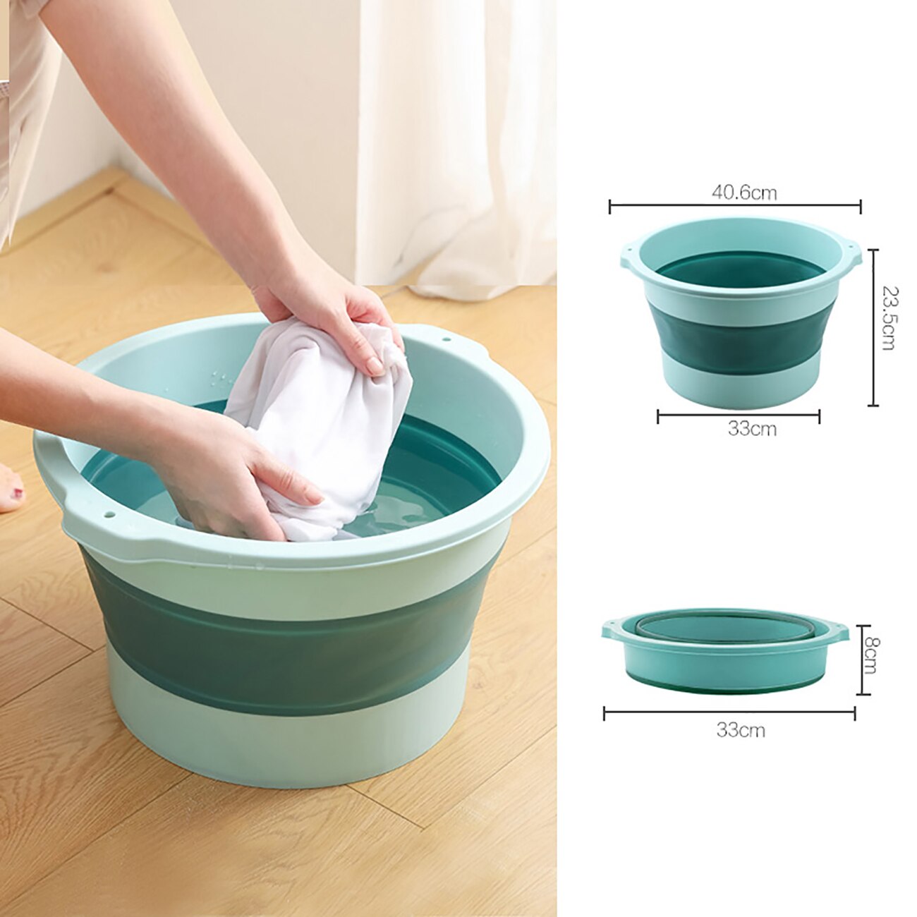 Plastic Folding Bucket Foot Bath Bucket Bathroom Foldable Foot Tub Wash Basin Laundry Buckets Portable Water Container: Green