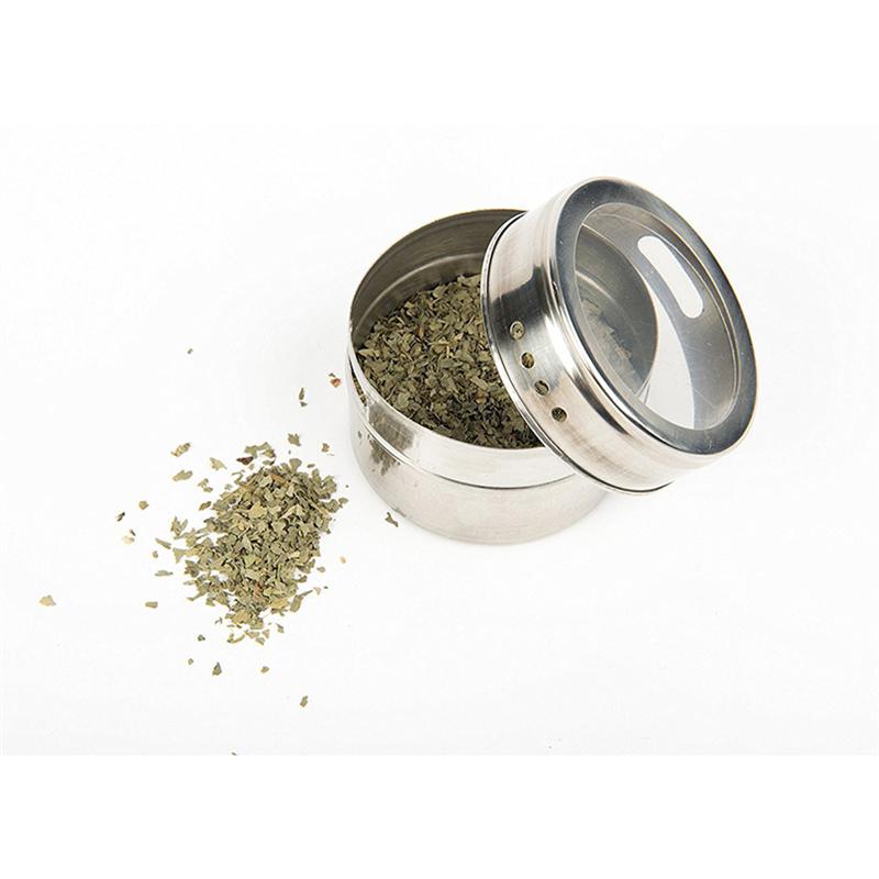 12Pcs Multi-Purpose Spice Storage Tins Stainless Steel Magnetic Clear Top Lid with Sift or Pour Magnetic on Refrigerator & Grill