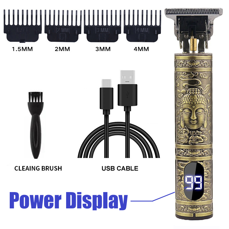 Vintage T9 électrique Portable Machine de coupe de cheveux USB charge sans fil T9 tondeuse à cheveux hommes sans fil électrique tondeuse à cheveux: Black