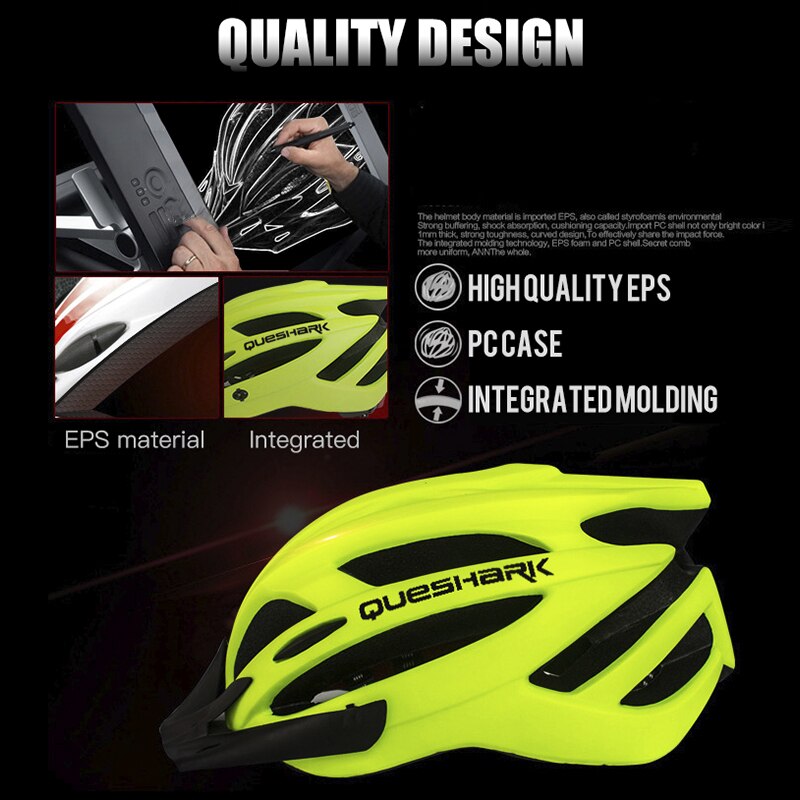 QUESHARK Männer Frauen Ultraleicht Radfahren Helm LED Rücklicht MTB Rennrad Fahrrad Motorrad Reiten Sicher Kappe Mit Sonnenblende