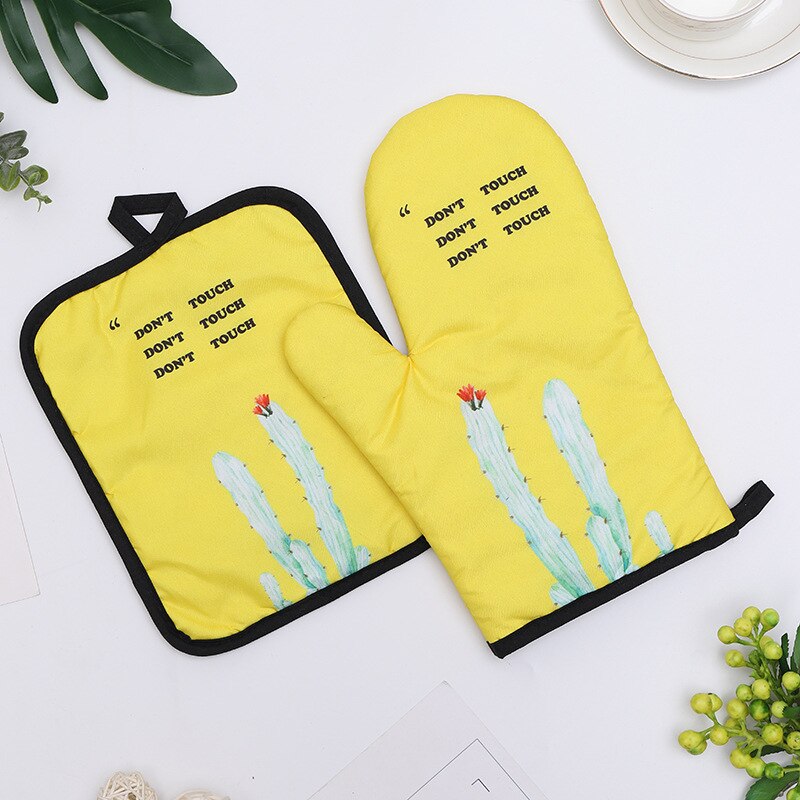 Par De Guantes De Horno Con Estampado De Cactus, Verdes, Estilo Western Para Cocina