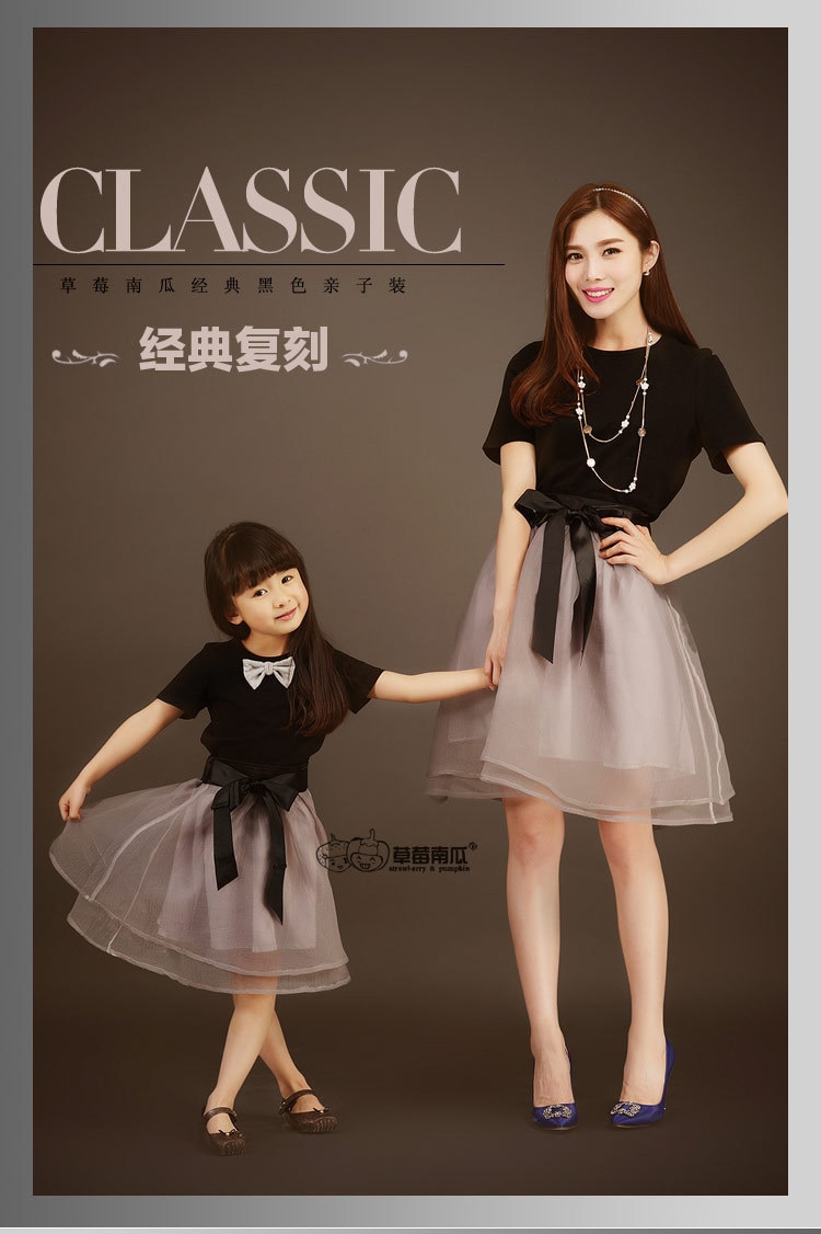 Mother Daughter Dresses Wedding Tutu Skirt Clothing Summer Mom and Daughter Dress Bowtie Family Matching Clothes
