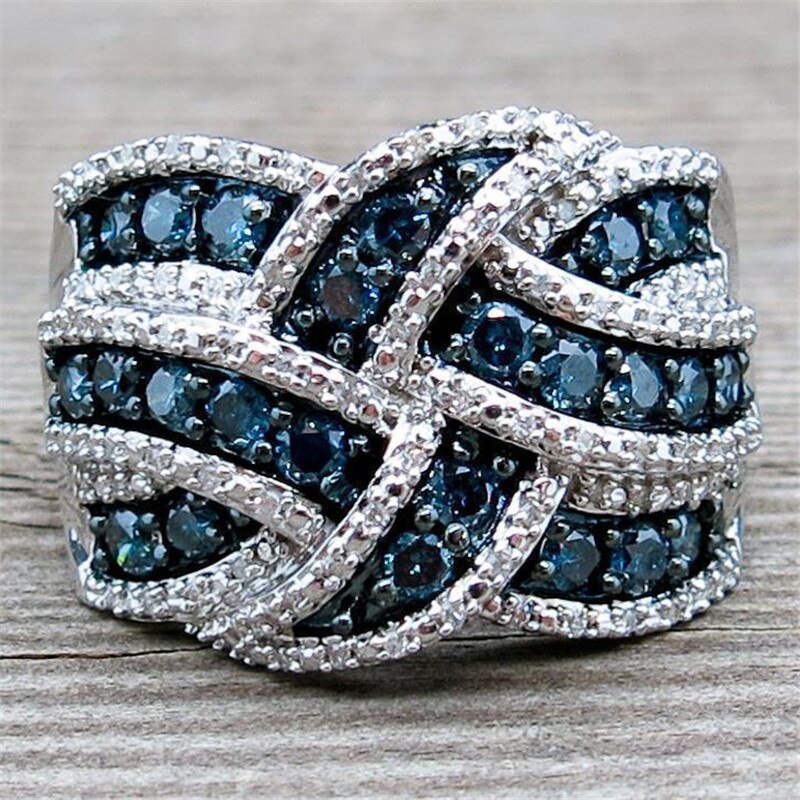 Vintage Blue Crystal Ringen Voor Vrouwen Sieraden Zilveren Vinger Ring Dames Multilayer Luxe Ringen Vrouwelijke Cross Engagement Ring: 10