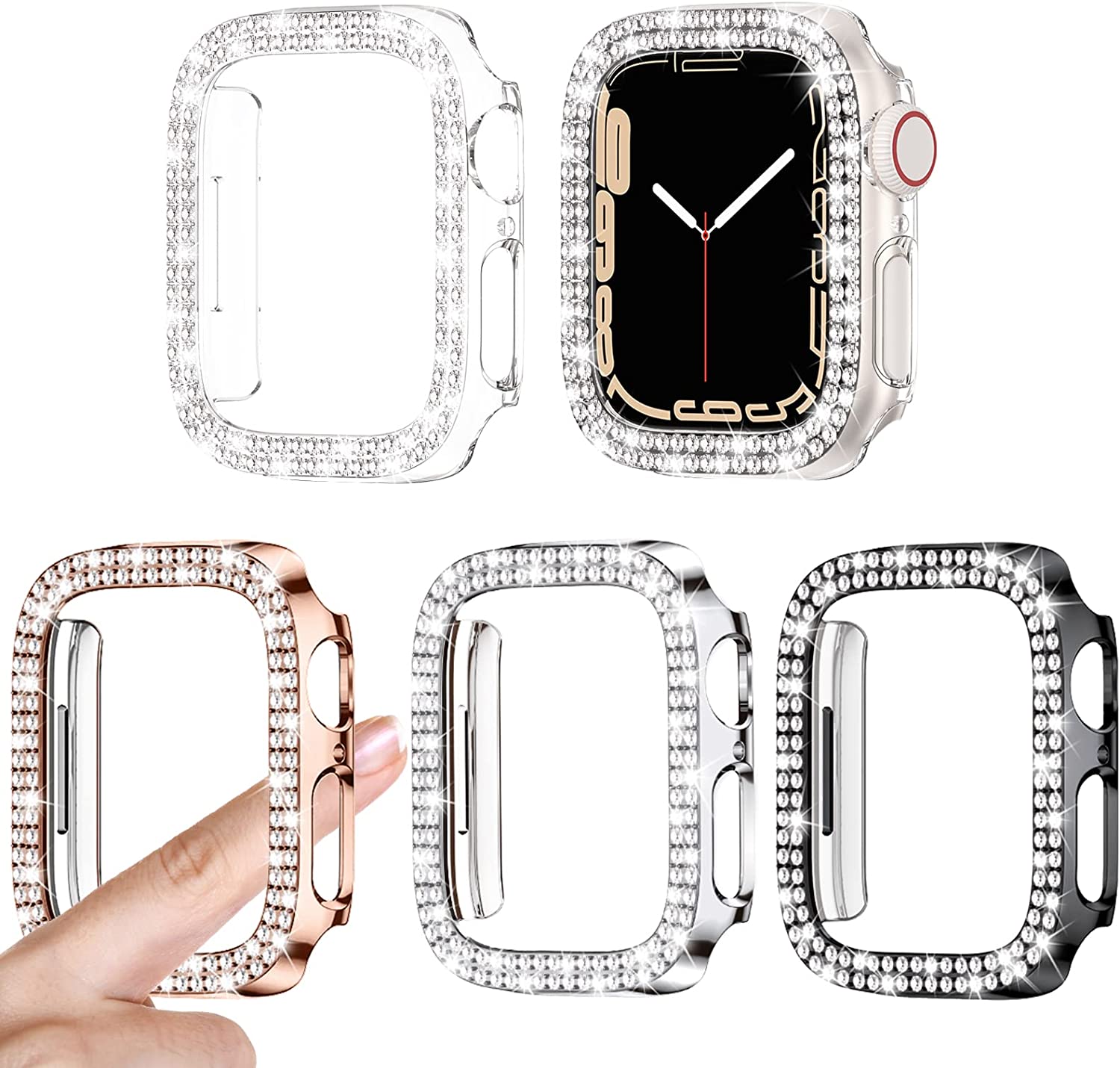 Diamentowe etui ochronne do Apple Watch Series 7 41MM 45MM Pokrowiec do iWatch 6 SE 5 4 3 38MM 42MM 40mm 44mm Akcesoria