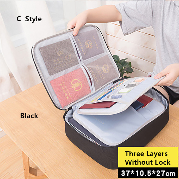 Waterproof Storage Document Bag Portable Household Certificate Finishing Pouch Travel Business Trip Organizer Case Accessories: Black  C